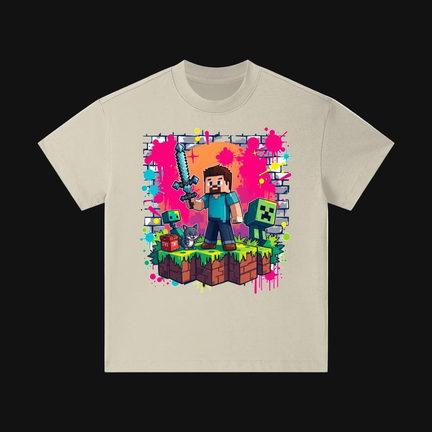 Pixel Adventure Kids Tee | Blocky Character, Creeper, Sword