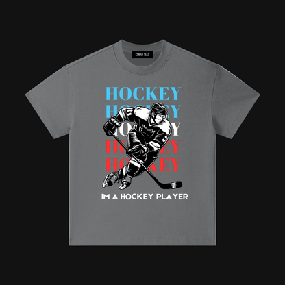 Hockey Player Illustration Kids Tee | Retro Red Blue Hockey Text
