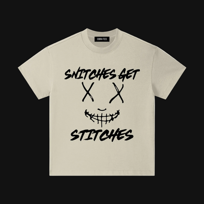 Snitches Get Stitches Kids Tee | Sketchy Stitched Smile Graphic