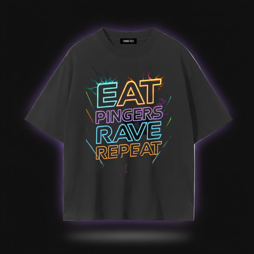 Eat Pingers Rave Repeat T-Shirt | Neon Retro Rave Typography