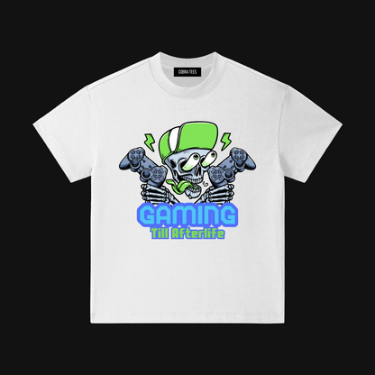 Gaming Skull with Controllers Kids T-Shirt | Neon Green Gamer Graphic