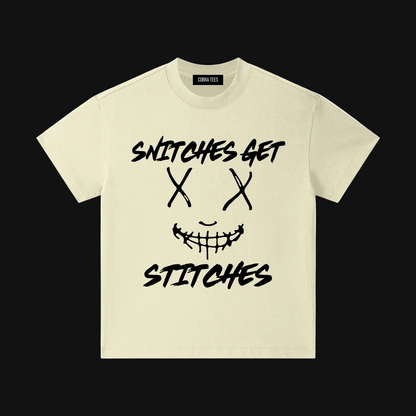 Snitches Get Stitches Kids Tee | Sketchy Stitched Smile Graphic