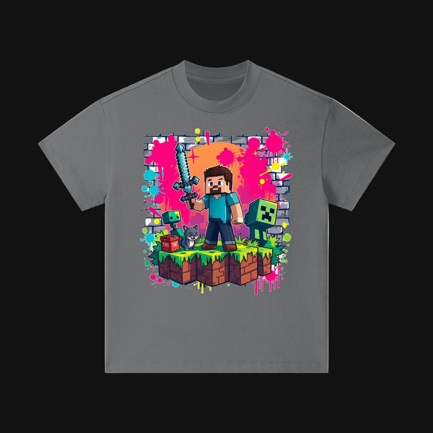 Pixel Adventure Kids Tee | Blocky Character, Creeper, Sword
