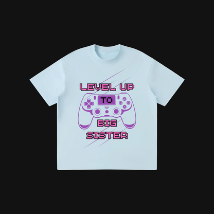Level Up to Big Sister Kids Tee | Video Game Controller Sibling Announcement