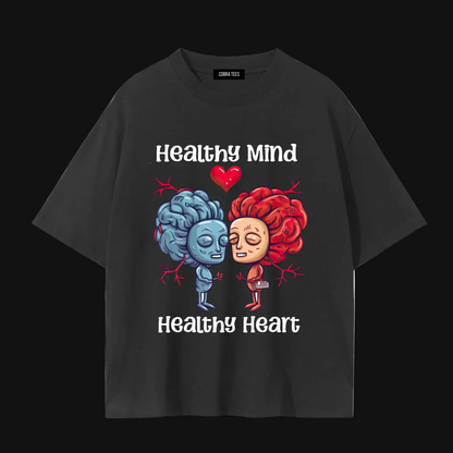 Healthy Mind Healthy Heart T-Shirt | Brain and Heart Illustration
