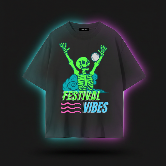 Neon Skeleton Festival Vibes Tee | Graphic T-Shirt