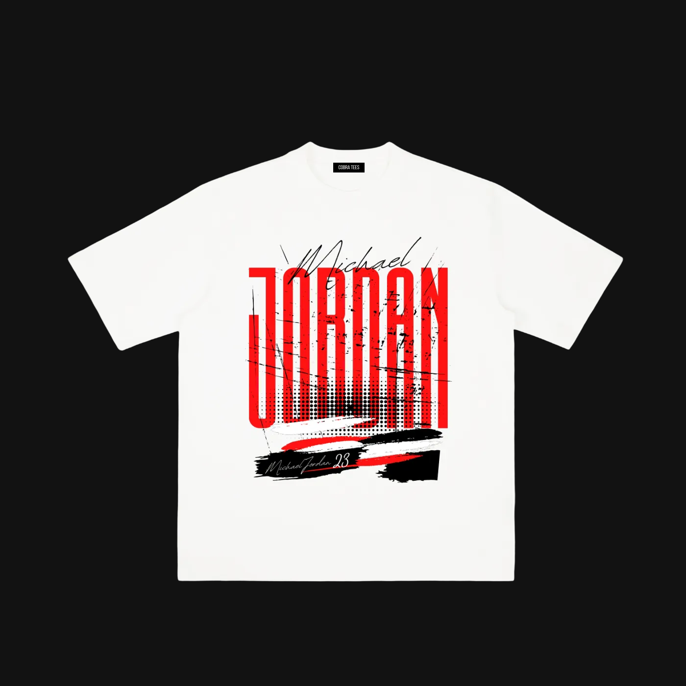 Jordan Script Graphic Tee | Retro Red Black Brushstroke Design