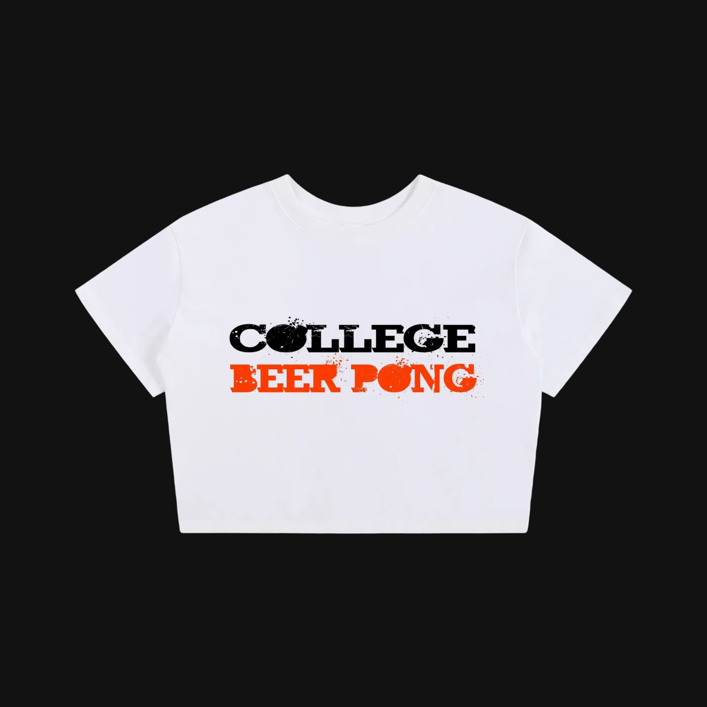 College Beer Pong Tee | Distressed Text Graphic Crop Top