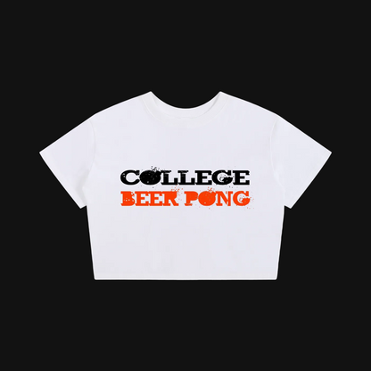 College Beer Pong Tee | Distressed Text Graphic Crop Top