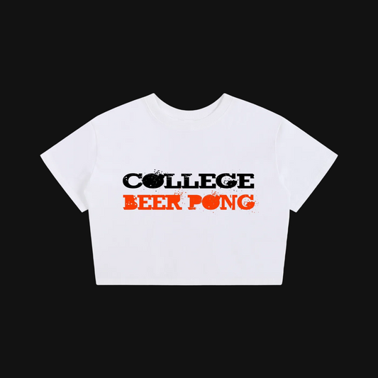 College Beer Pong Tee | Distressed Text Graphic Crop Top
