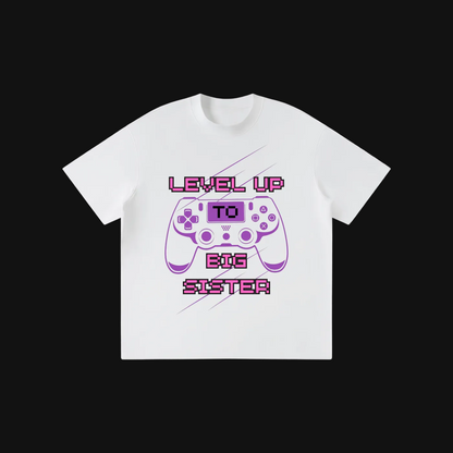 Level Up to Big Sister Kids Tee | Video Game Controller Sibling Announcement