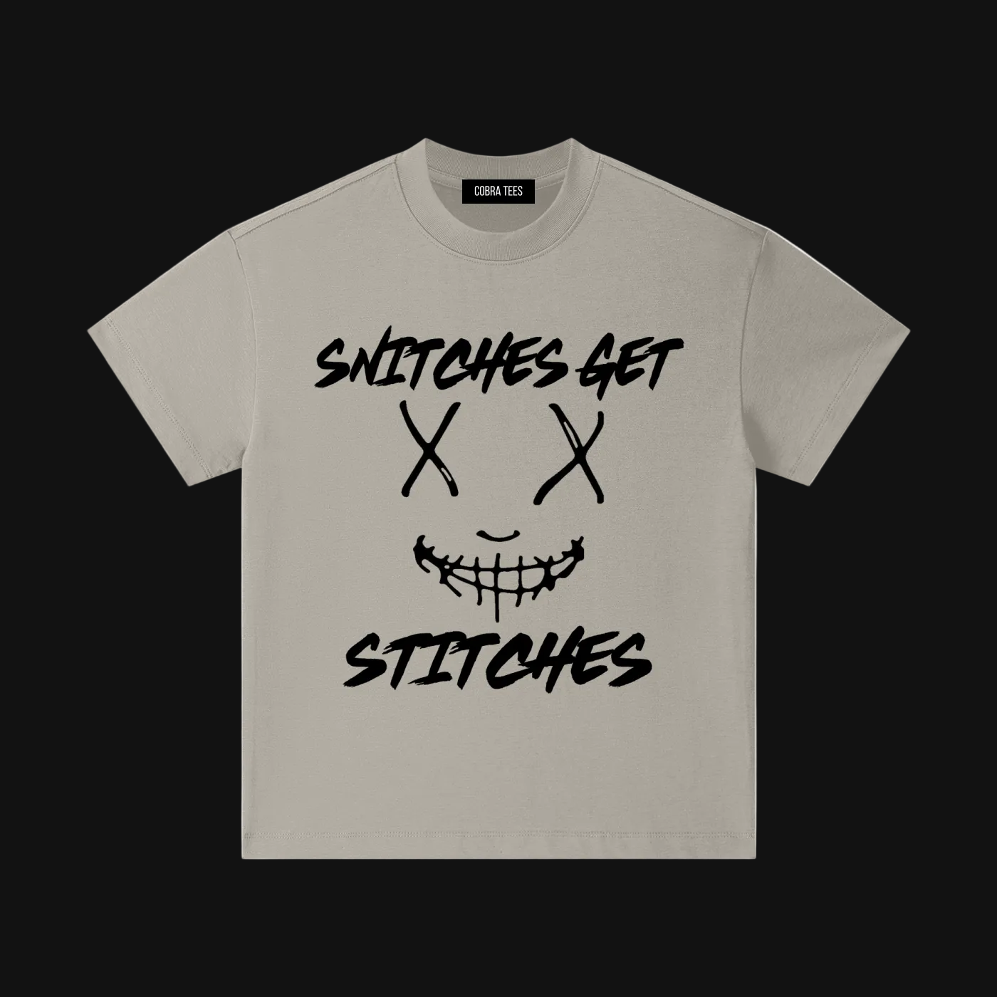 Snitches Get Stitches Kids Tee | Sketchy Stitched Smile Graphic