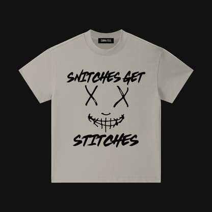 Snitches Get Stitches Kids Tee | Sketchy Stitched Smile Graphic
