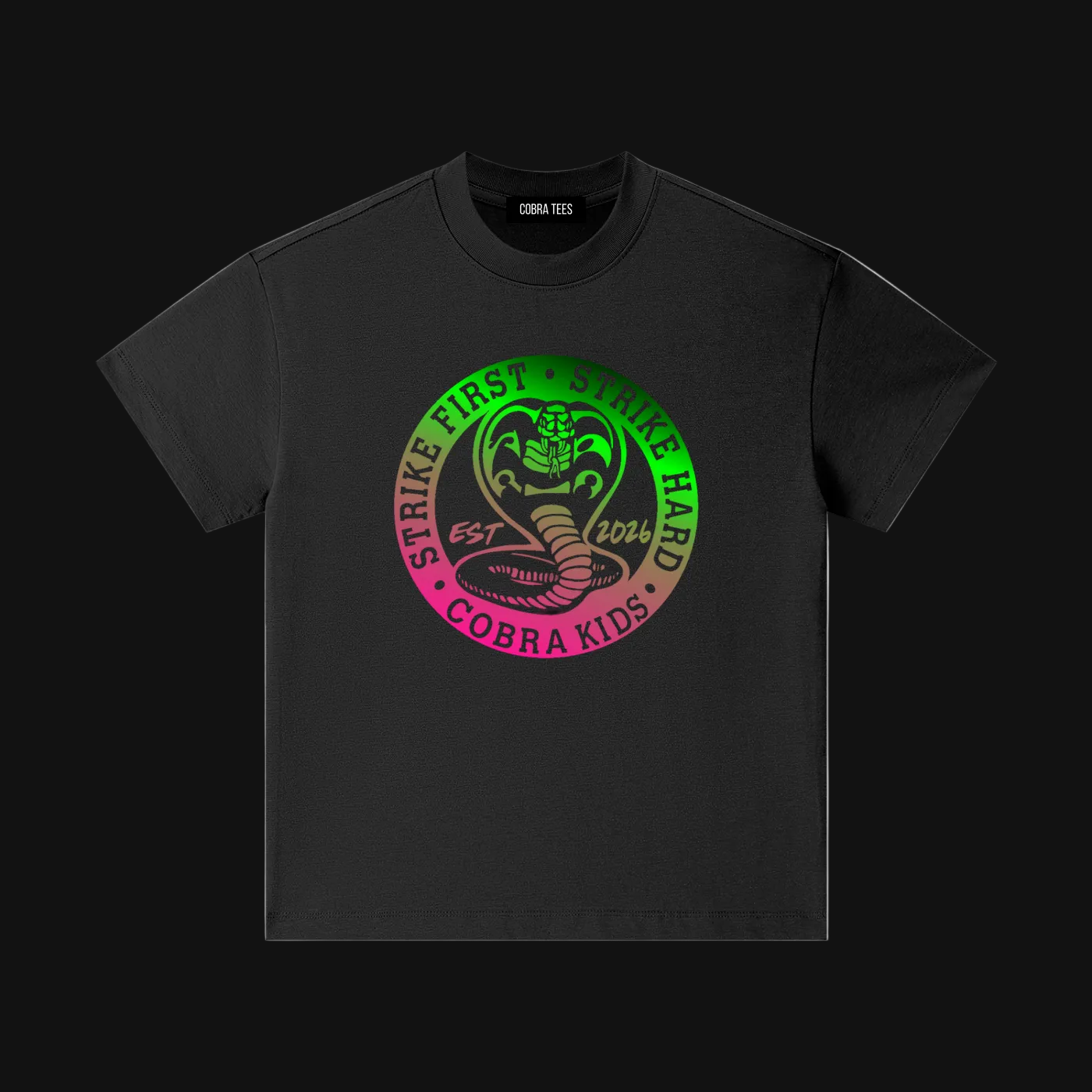 Cobra Kids Logo Tee | Neon Green Pink Cobra Emblem Shirt