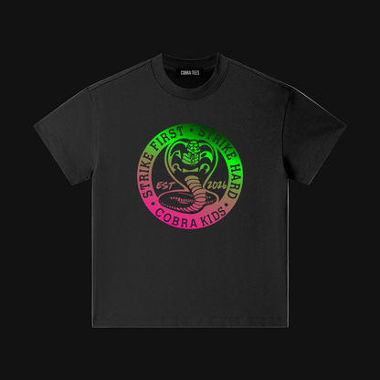 Cobra Kids Logo Tee | Neon Green Pink Cobra Emblem Shirt