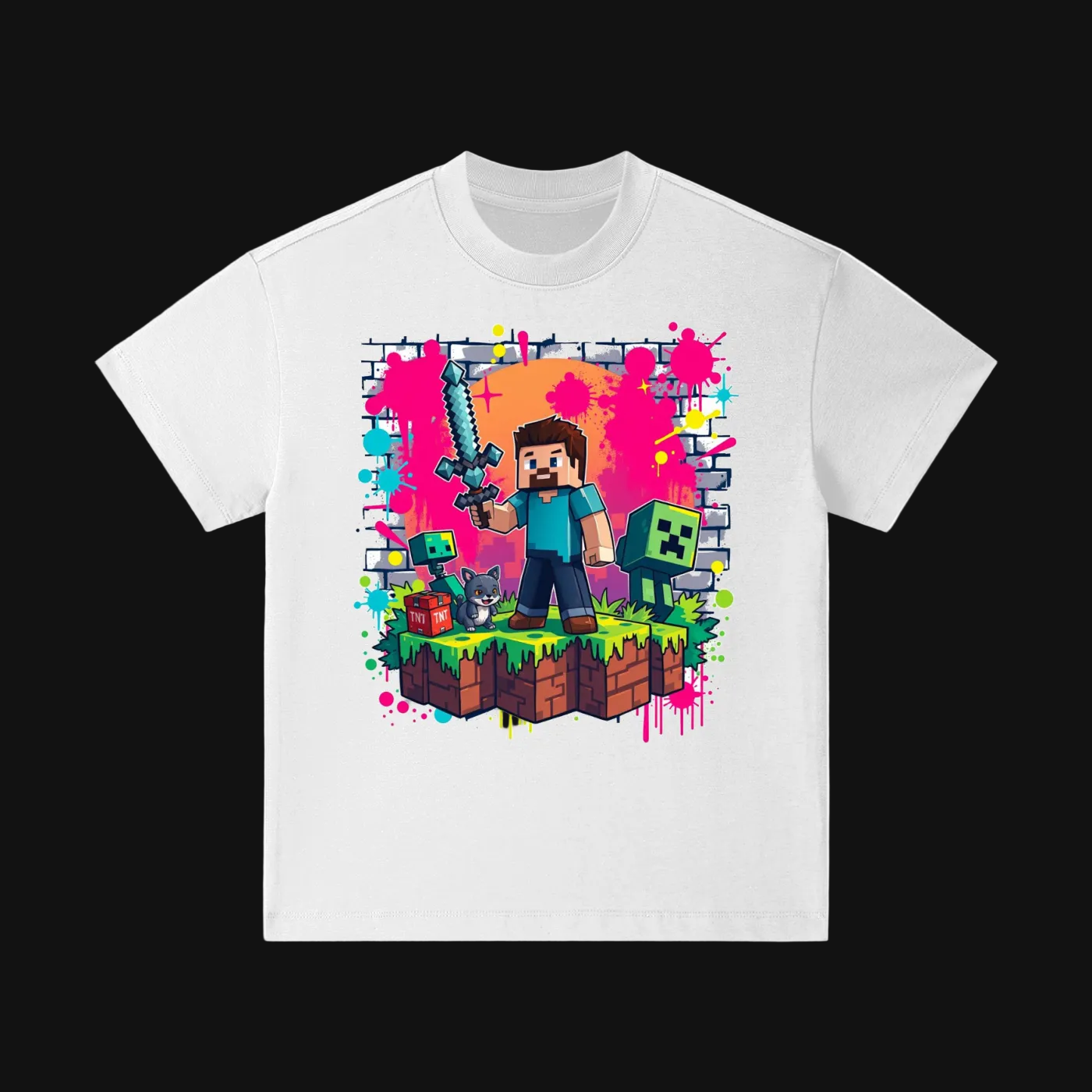 Pixel Adventure Kids Tee | Blocky Character, Creeper, Sword