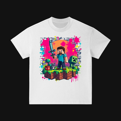 Pixel Adventure Kids Tee | Blocky Character, Creeper, Sword