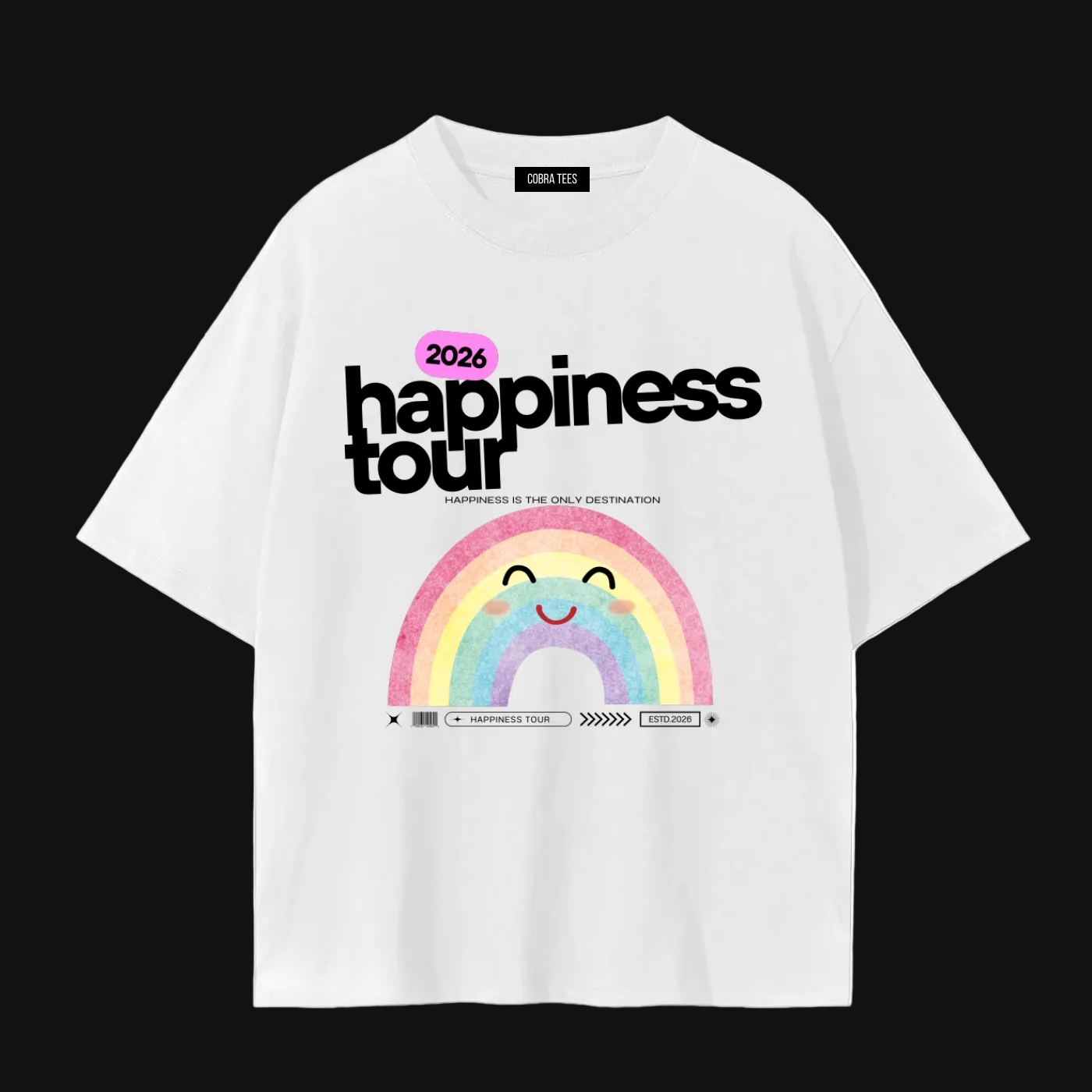 2026 Happiness Tour Rainbow Tee | Smiling Rainbow Concert T-Shirt
