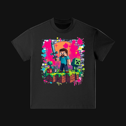 Pixel Adventure Kids Tee | Blocky Character, Creeper, Sword