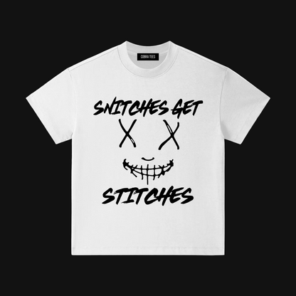Snitches Get Stitches Kids Tee | Sketchy Stitched Smile Graphic