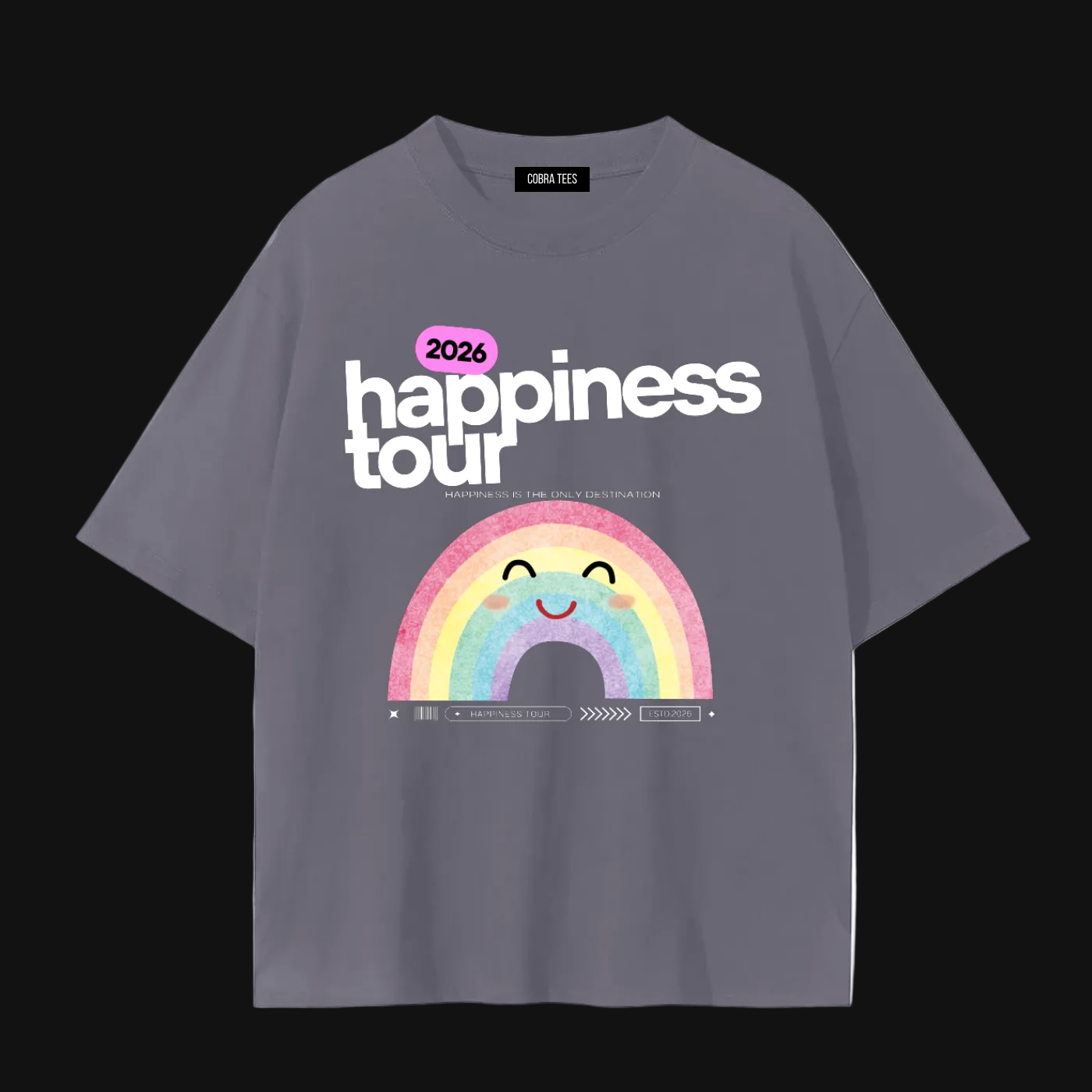2026 Happiness Tour Rainbow Tee | Smiling Rainbow Concert T-Shirt